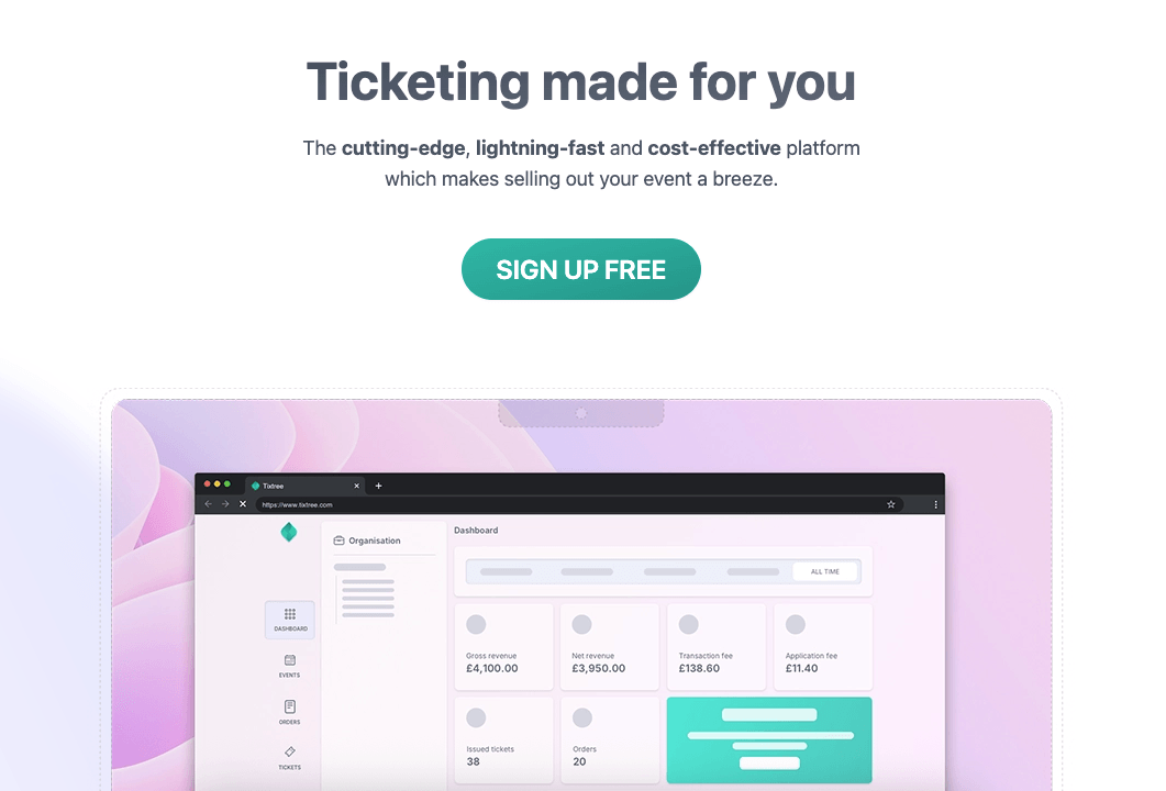 A screenshot of Tixtree's first home page.