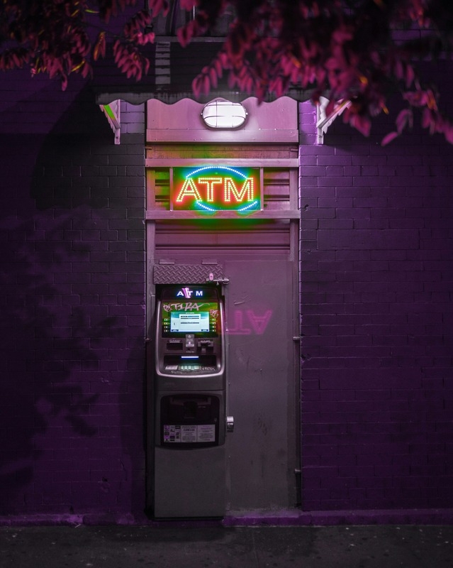 An ATM machine by night.
